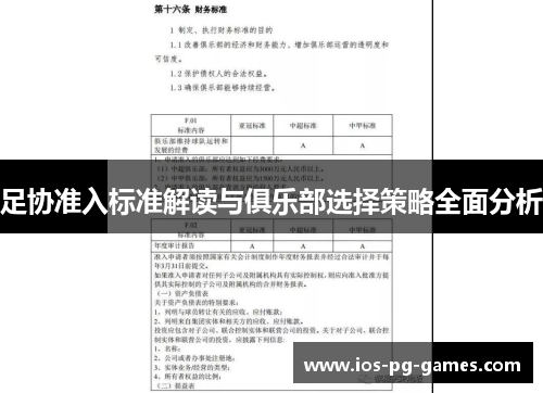 足协准入标准解读与俱乐部选择策略全面分析